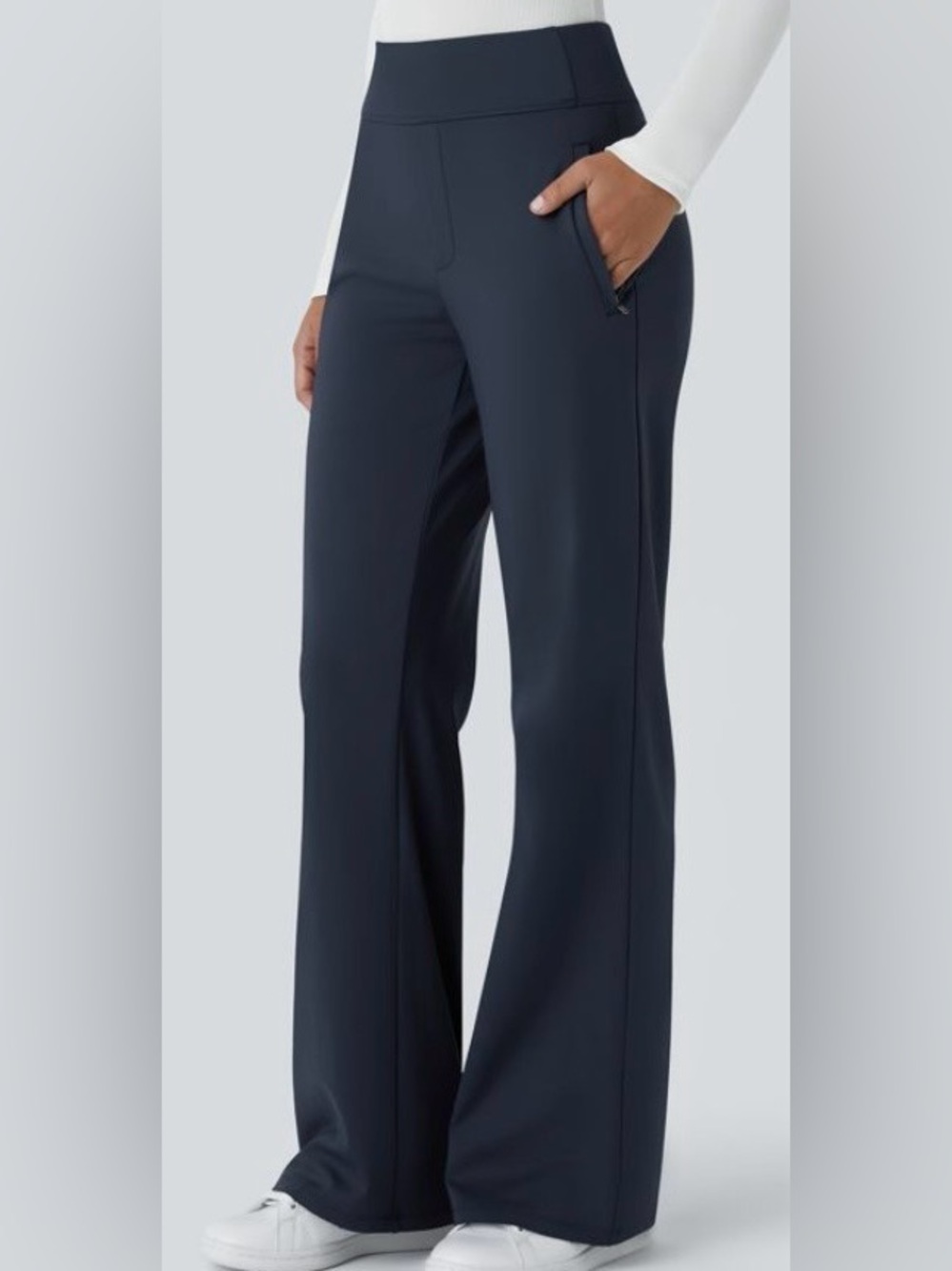 LARGE (TALL)   HALARA FLEX MIDRISE ZIPPER POCKET FLARE PANTS